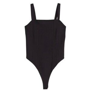 H&M Sleeveless Ribbed Thong Bodysuit in Black Size Medium
